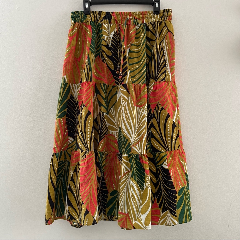 Mlle Gabrielle Orange and Green Tiered Midi Skirt